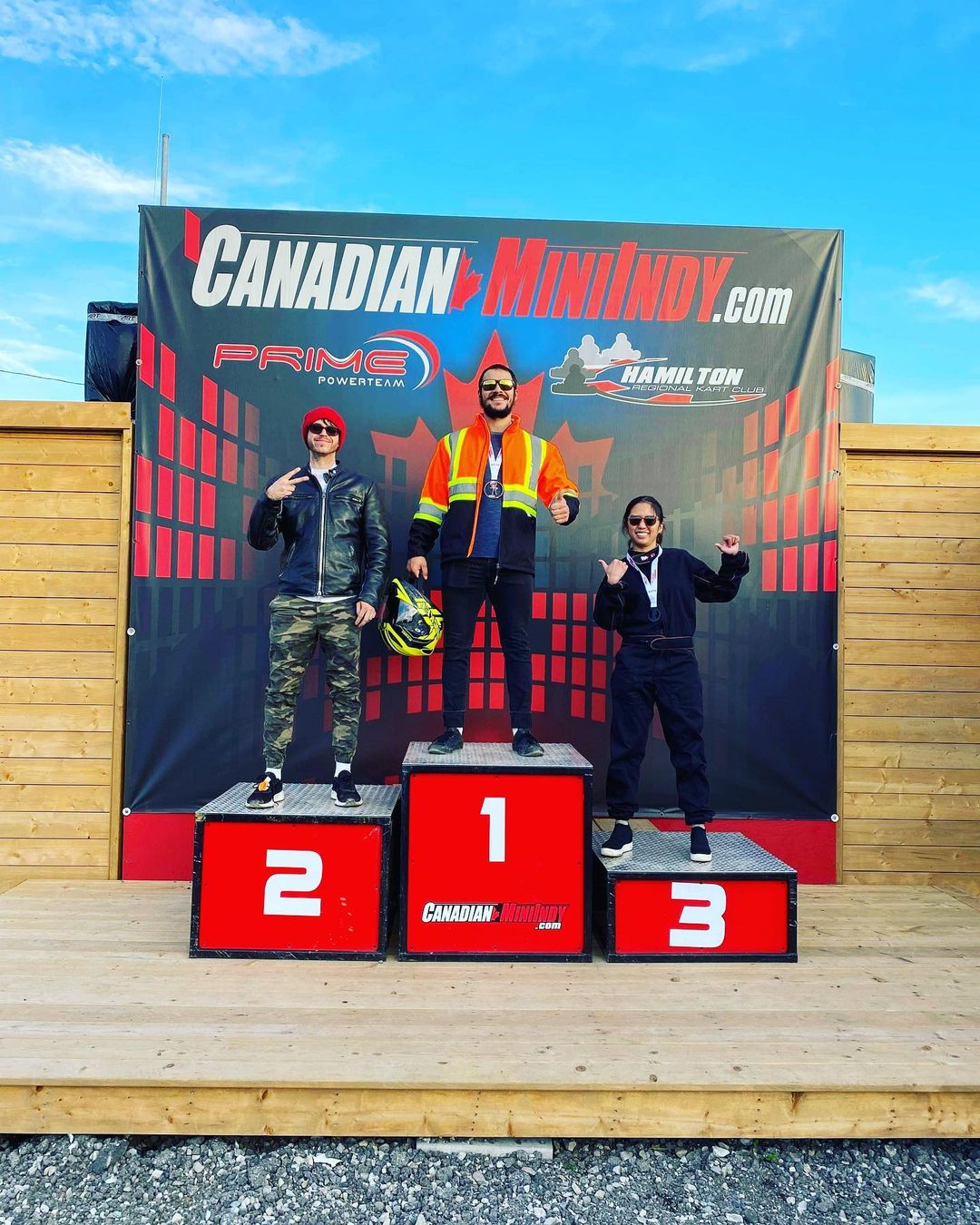 Photo of podium celebrations after a race at the Canadian Mini Indy